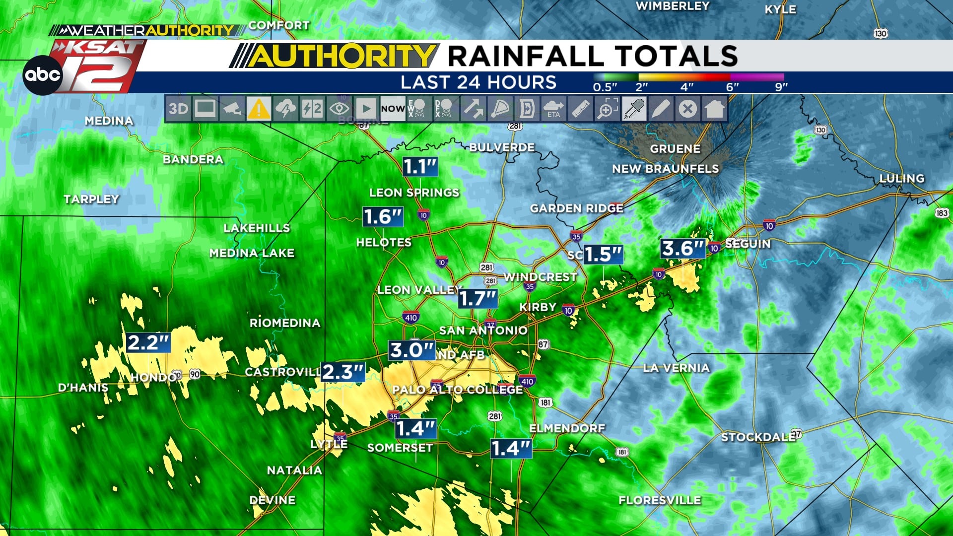 Rainfall from Friday night to Saturday morning