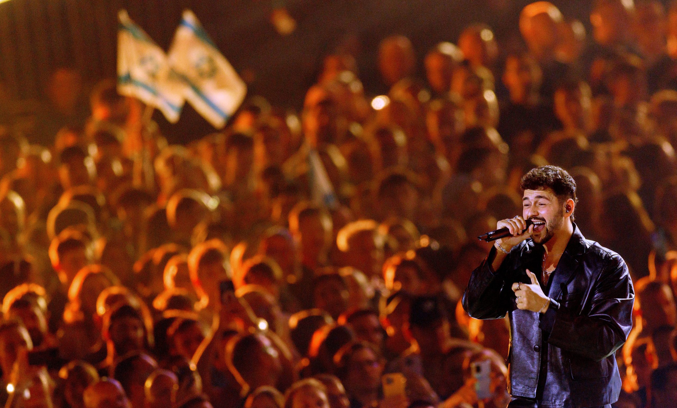 Noam Bettan from Israel with the song "Michelle" performs during the rehearsal for the final.