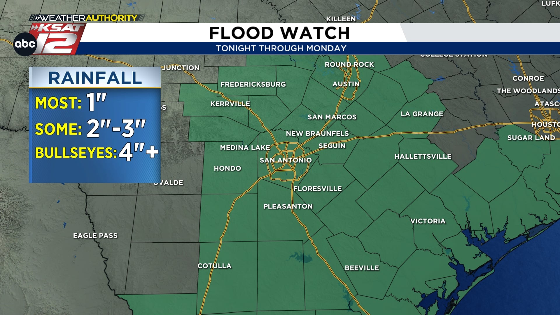 A flood watch has been issued for tonight through Monday, with main window for heavy rainfall being on Saturday.