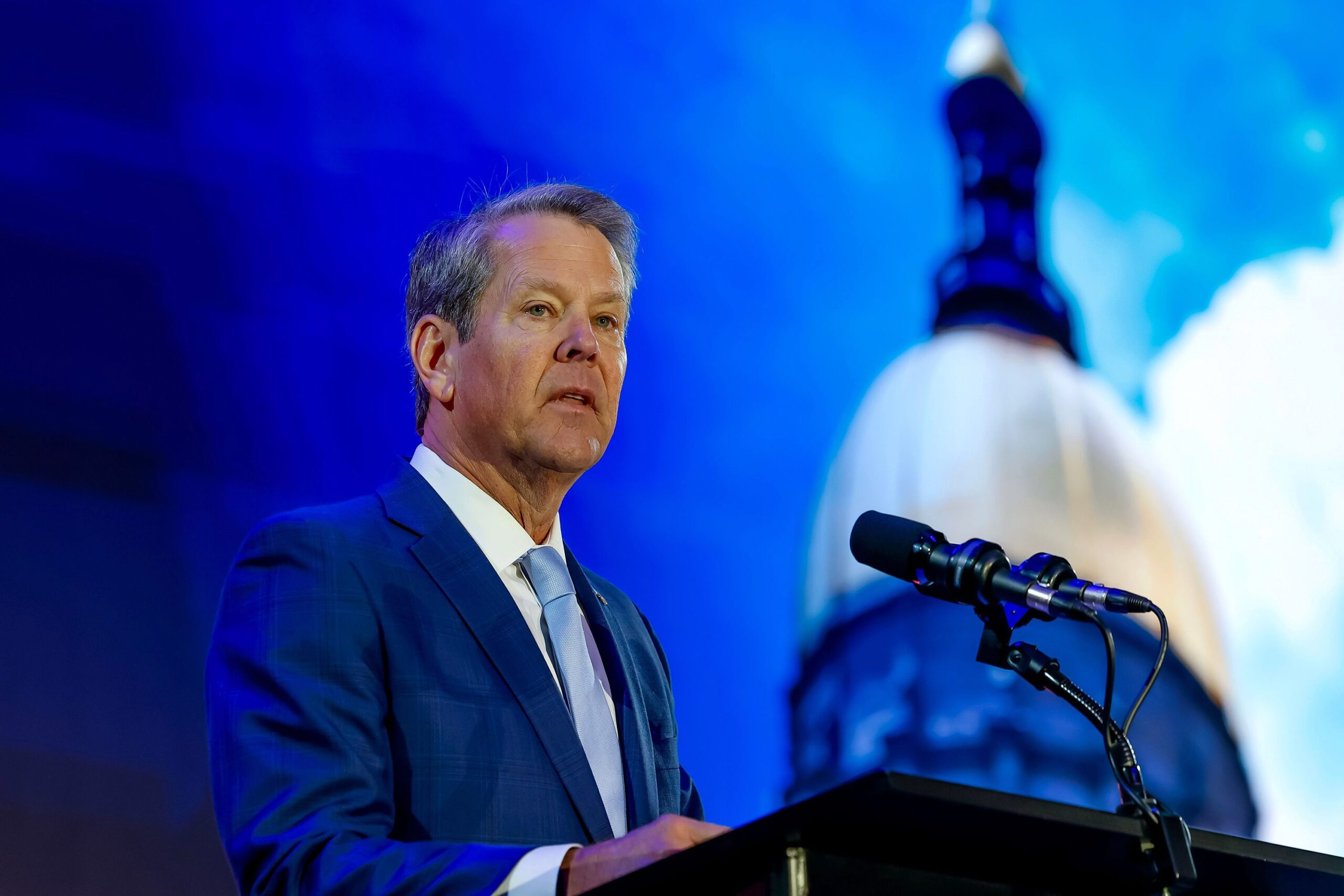 Republican Georgia Gov. Brian Kemp speaks in Atlanta on January 14.