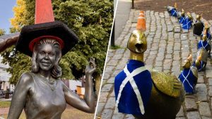 Boston Statues Get Scottish Traffic Cone Treatment