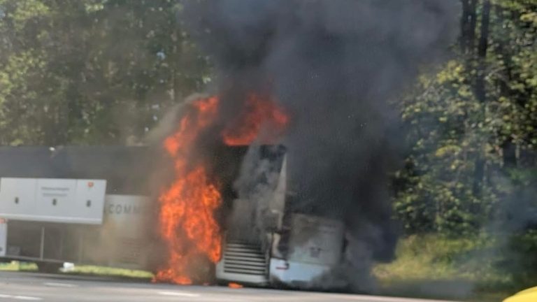 Coach Bus Catches Fire On I 95 In Nh