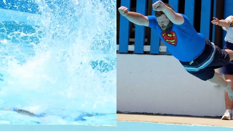Dads Compete In Belly Flop Contest