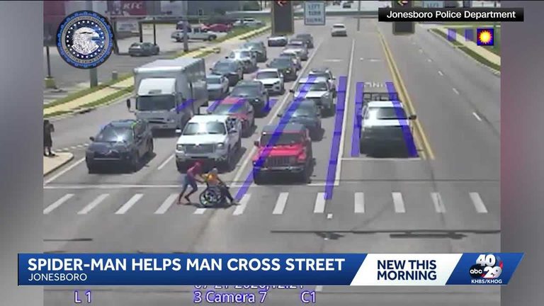 Arkansas Spider Man Helps Man Cross Street