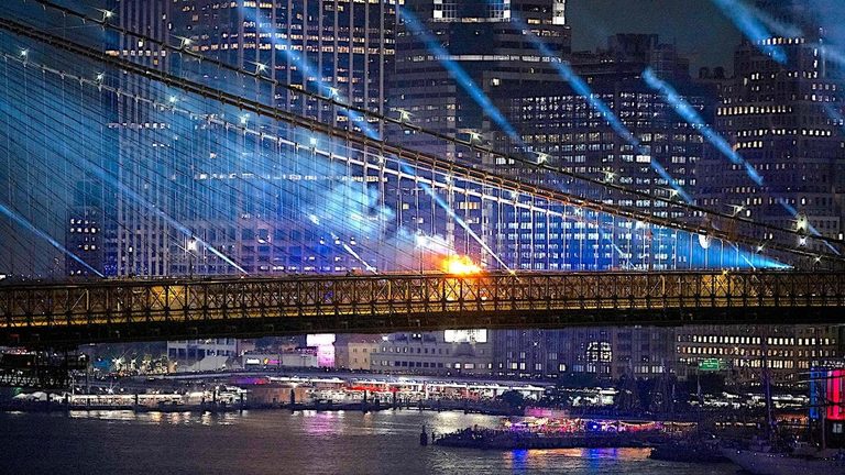 Brooklyn Bridge Fire During Nyc Fireworks