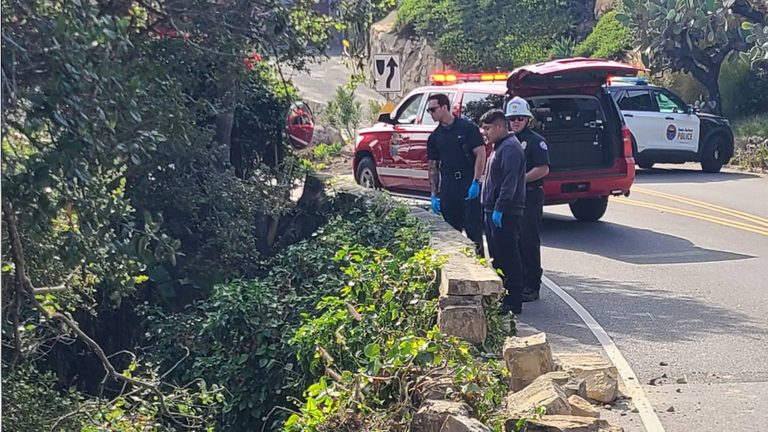 Car Goes Over Embankment In Santa Barbara