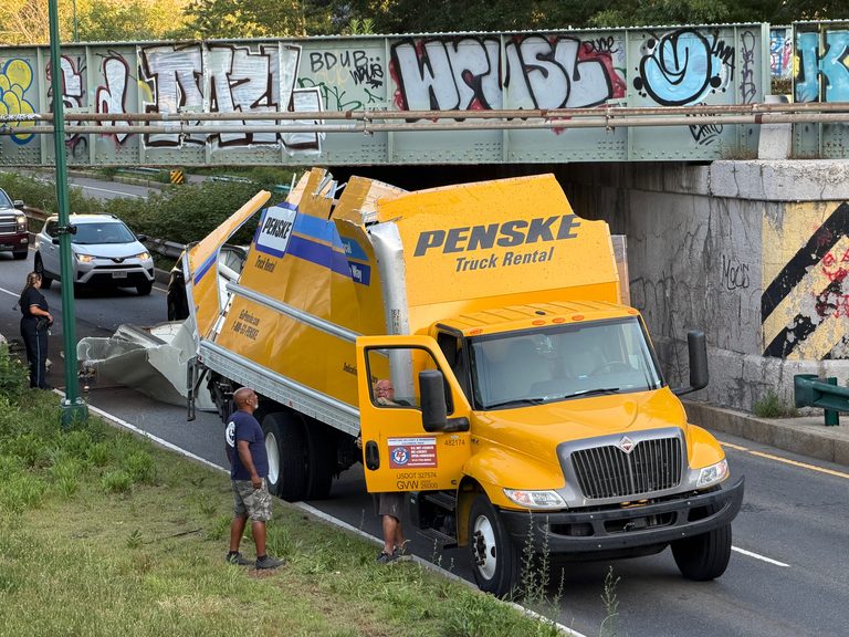 Truck Damaged In Boston Storrowing Incident