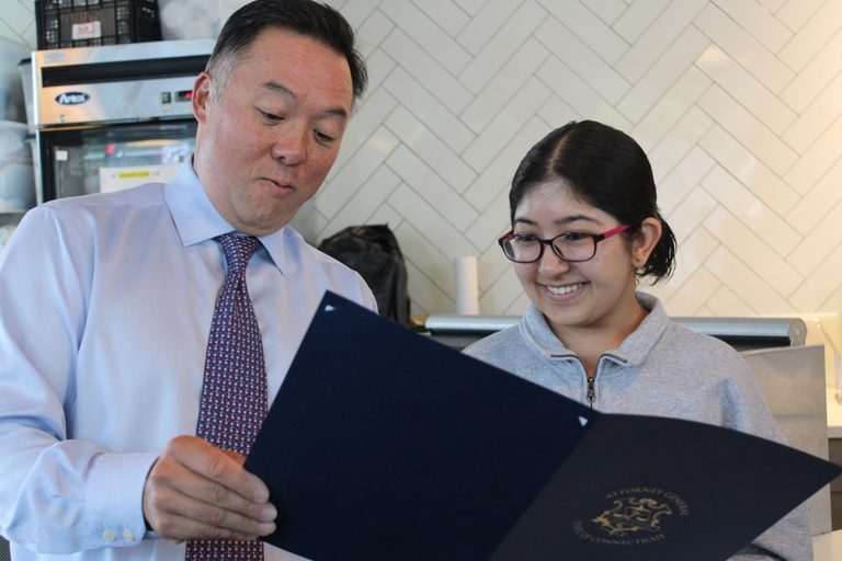 Attorney General William Tong Lunches With New Haven Valedictorian At Sanctuary