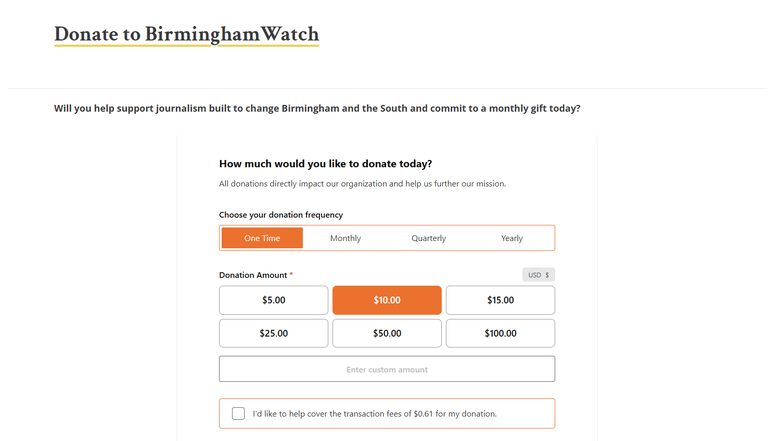 Birminghamwatch Updates Donation Page