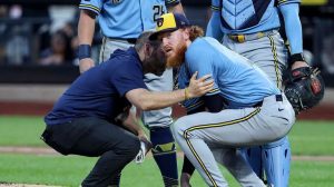 Brewers Starter Dustin May Exits After One Pitch When 106 Mph Liner Hits Him
