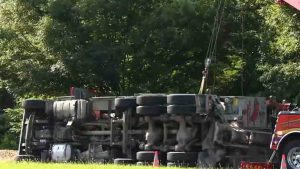 Cement Truck Overturns On Democracy Blvd Causing Traffic Delays In Bethesda