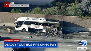 One Dead After Fire Engulfs Tour Bus On 60 Freeway In Hacienda Heights