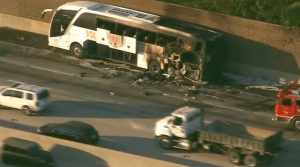 One Dead After Tour Bus Catches Fire On Eastbound 60 Freeway In Hacienda Heights