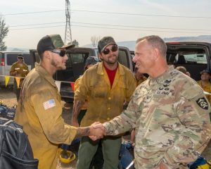 Oregon Guard Leaders Visit Grasshopper Fire Camp Near Tygh Valley To Thank Firef