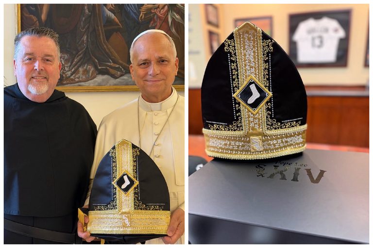 Pope Leo Receives Custom White Sox Pope Hat During South Side Visit