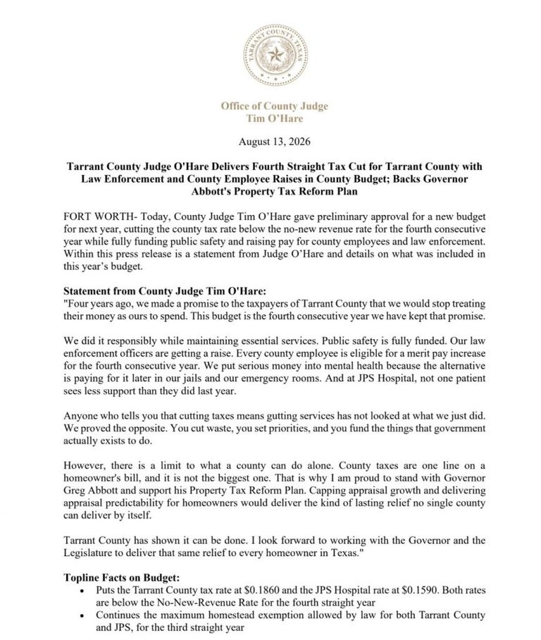 Tarrant County To Cut Property Taxes Again