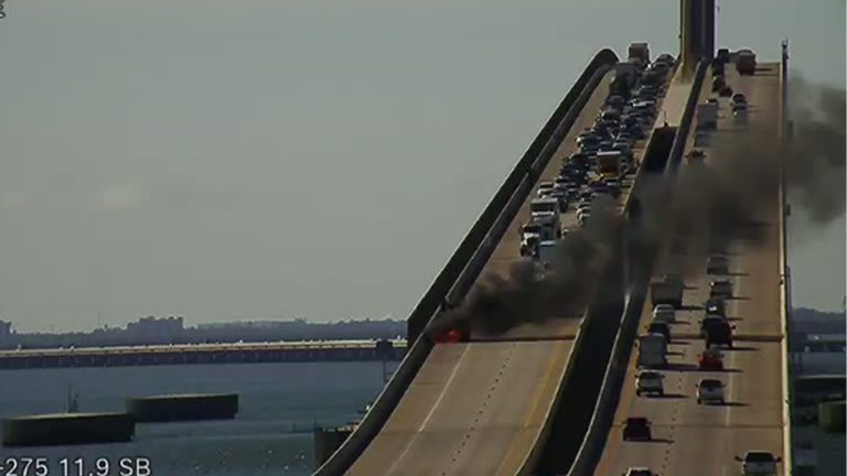 Verizon Work Van Fire Shuts Northbound Sunshine Skyway Bridge Lanes