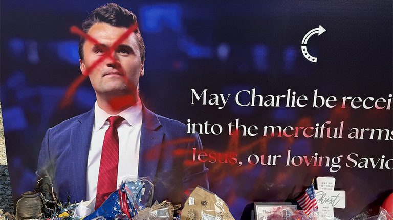 Charlie Kirk Statue Vandalized With Red Paint And Crossed Out Jesus In Phoenix