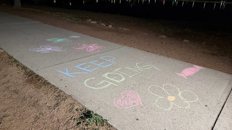 Colorado Springs Volunteers Chalk Prospect Lake Sidewalk For Alzheimer S Walk