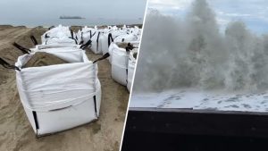 Long Beach Installs Giant Sandbag Barrier To Protect Peninsula Ahead Of Hurrican