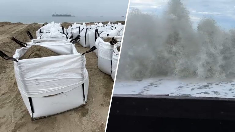 Long Beach Installs Giant Sandbag Barrier To Protect Peninsula Ahead Of Hurrican