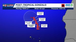 Post Tropical Cyclone Gonzalo Drifts North Northwest Off Africa Nhc Reports