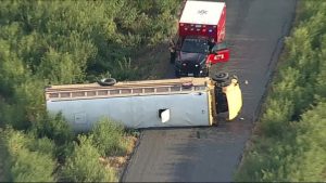 Sanger First Responders Attend To Overturned School Bus On Huling Road
