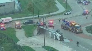 Semi Truck Overturns On Highway 29 Roundabout In Howard Causing Spill And Tempor