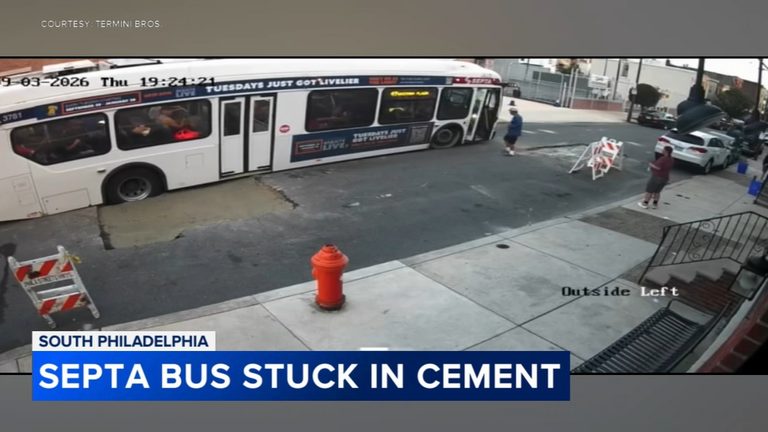 Septa Bus Stuck In Fresh Cement On South 8Th Street After Pothole Repairs