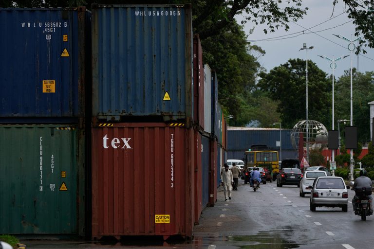 Shipping Containers Line Islamabad Streets Ahead Of Delayed Imran Khan Rally