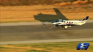 Small Plane Lands Safely At Wiley Post Airport After Tow Bar Left Attached