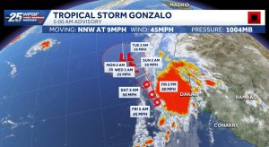 Tropical Storm Gonzalo Tracked Near Cabo Verde Islands As Dry Air Limits Develop