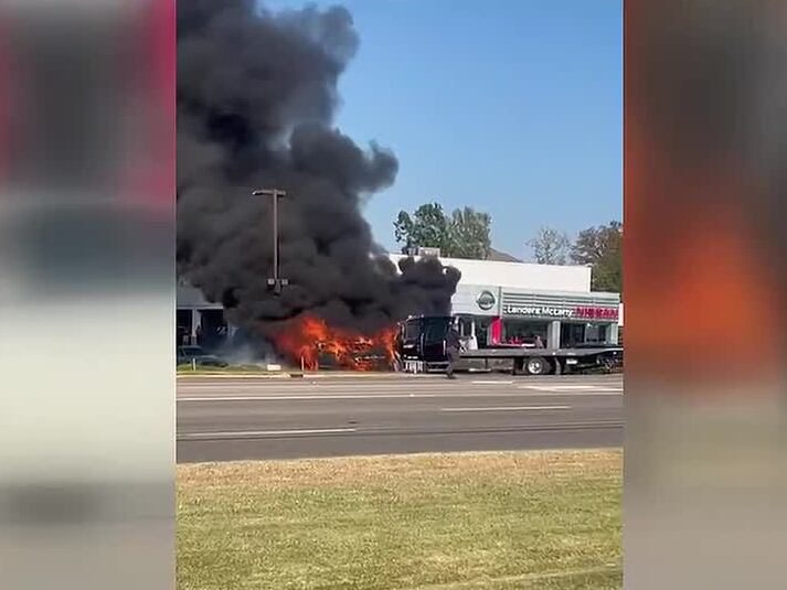 Car Ignites After Tow Truck Collision At Landers Mclarty Nissan On University Dr