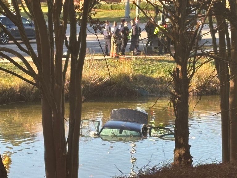 Durham Crews Rescue Car From Small Pond Near Streets At Southpoint