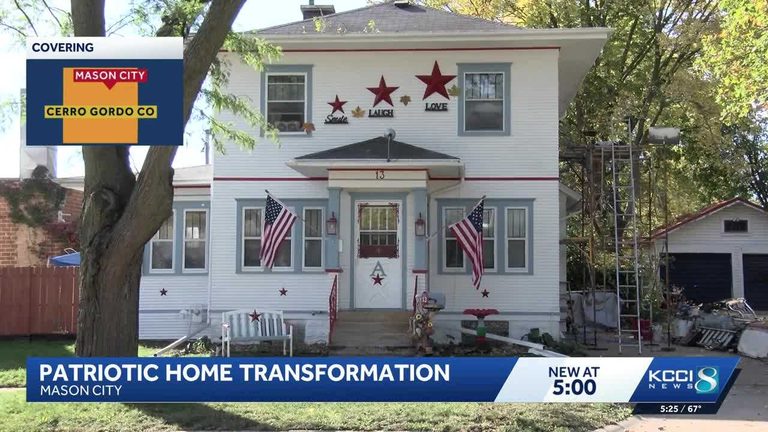 Father Son Team Paints Mason City Home In Red White And Blue To Lift Community S