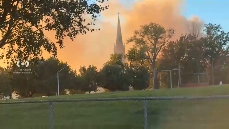 Fire At Abandoned Warehouse Near Historic St Joachim And St Anne Church Containe