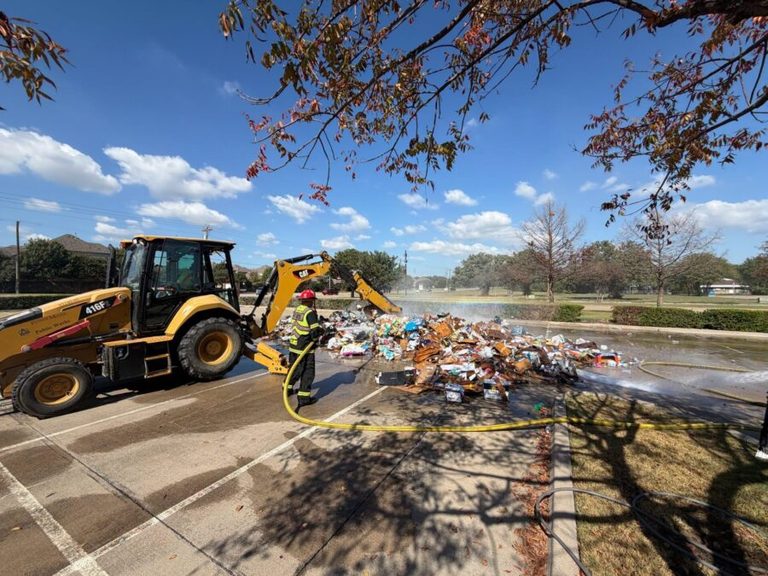 Flower Mound Fire Department Extinguishes Trash Truck Blaze At First Baptist Chu