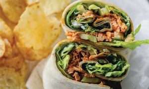 Game Day Snacks Buffalo Chicken Caesar Wraps And Easy Buffalo Hummus