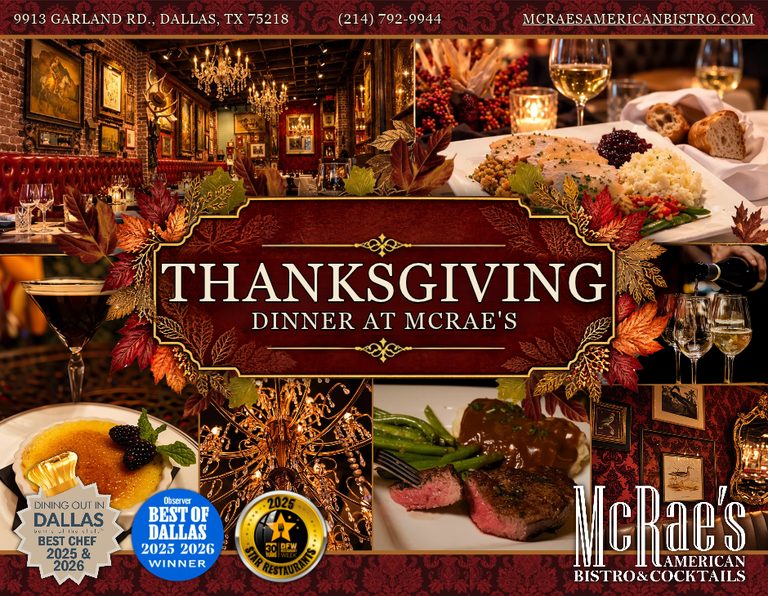 Mcrae S American Bistro Announces Thanksgiving Prix Fixe Dinner In Dallas