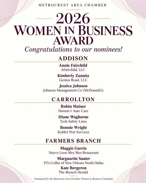 Metrocrest Chamber Names Nine Women Nominees For 2026 Women In Business Awards