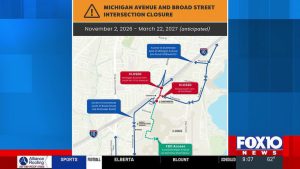 Michigan Avenue And Broad Street Intersection Closed For New Airport Roundabout