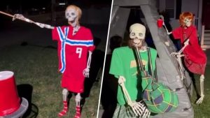 Needham Family Delights Neighbors With Nightly Halloween Skeleton Displays