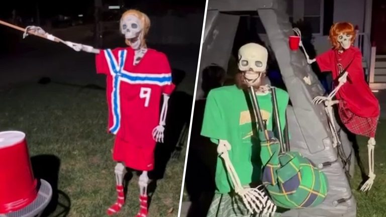 Needham Family Delights Neighbors With Nightly Halloween Skeleton Displays