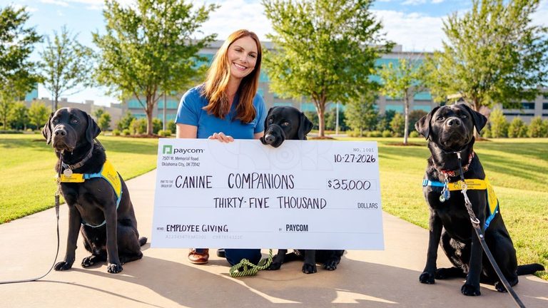 Paycom Contributes 35 000 To Canine Companions To Expand Service Dog Programs In