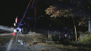 Pickup Truck Crashes Into Tree And Pole Closing Part Of Plainfield Pike In Scitu