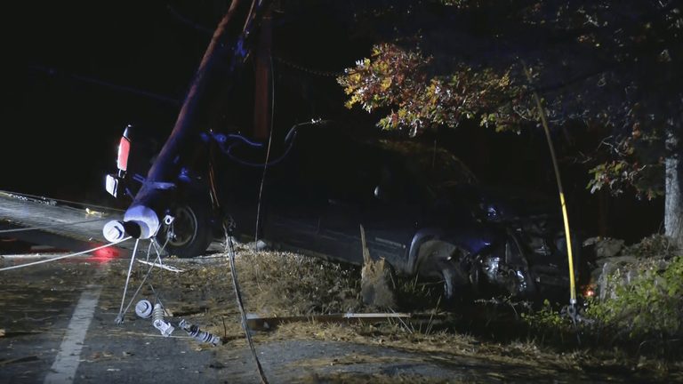 Pickup Truck Crashes Into Tree And Pole Closing Part Of Plainfield Pike In Scitu
