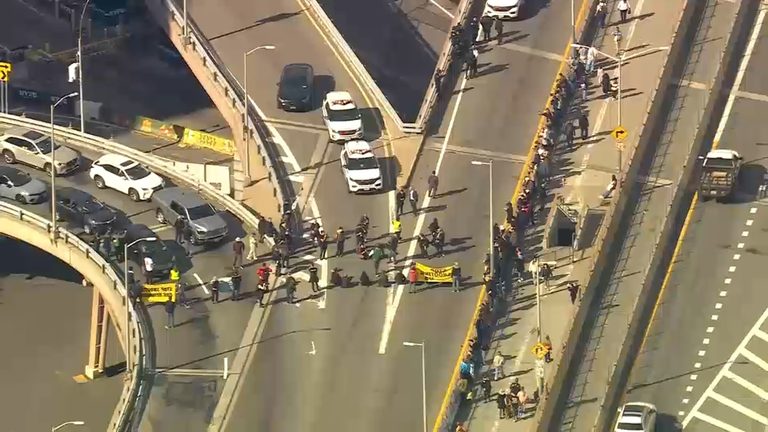 Protesters Block Manhattan Side Of Brooklyn Bridge Over Ice Shooting