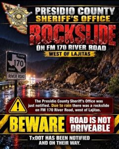 Rockslide Closes Fm 170 Near Lajitas After Overnight Heavy Rain