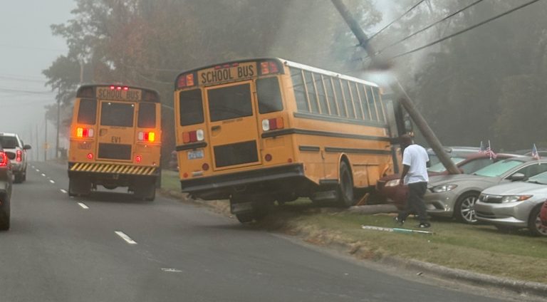 School Bus Hits Utility Pole Near Lc Auto Sales On Durham S Holloway Street
