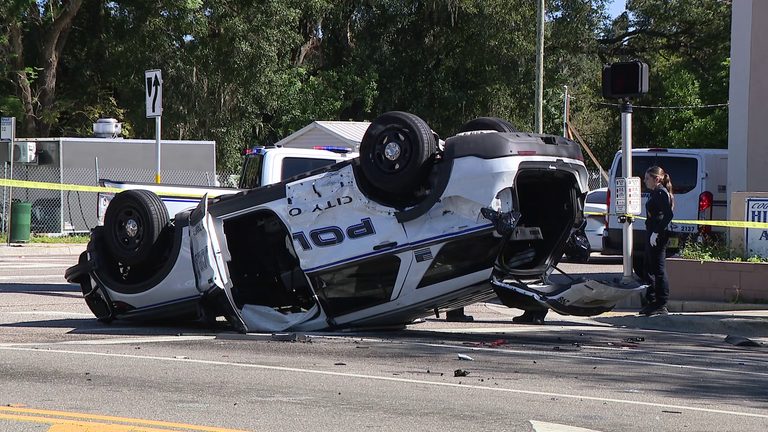 Tampa Police Cruiser Flips After Collision With Hart Bus And Car On Martin Luthe